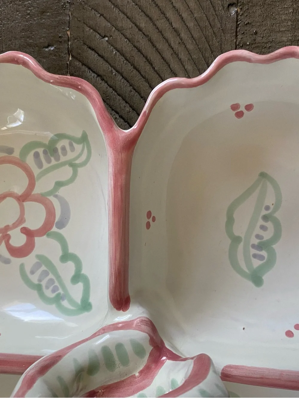 Vintage 80s Floral Hand Painted Divided Serving Dish Platter Cottagecore Decor